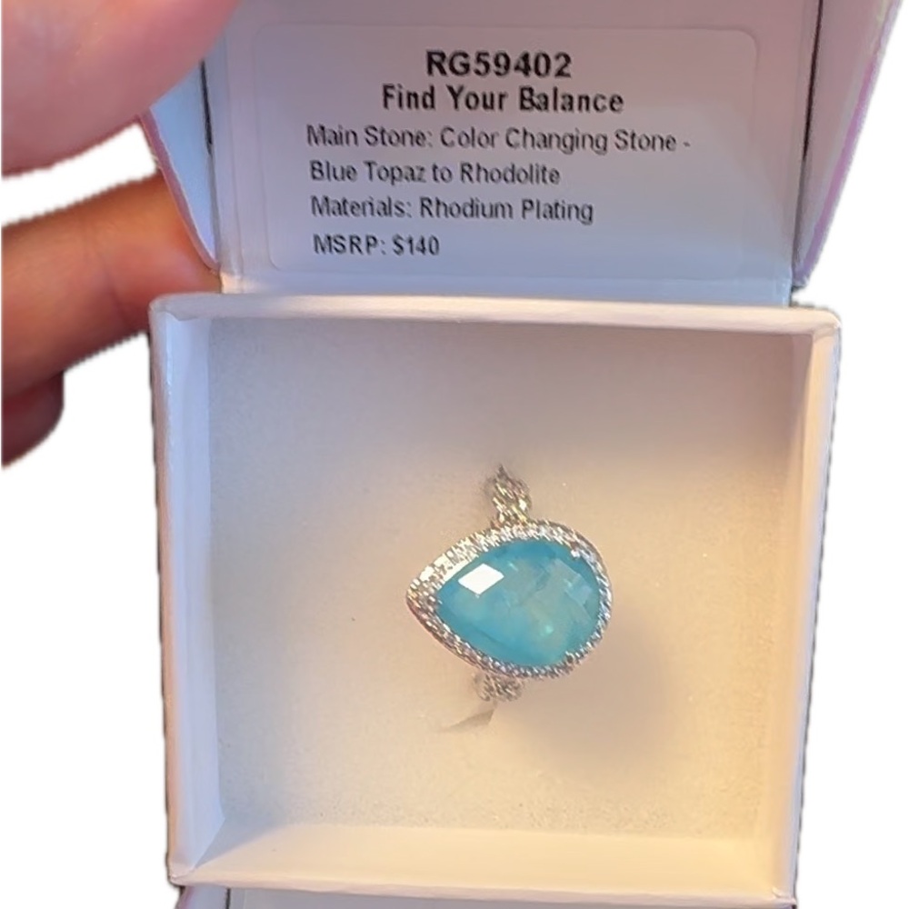 Color Changing Blue Topaz to Rhodolite Rhodium Plating Ring size 9